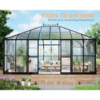 16x12x9.5 FT Polycarbonate Greenhouse for Outdoors, Pavilion Style Greenhouse with 4 Vent Windows, Lockable Double Doors, Ideal
