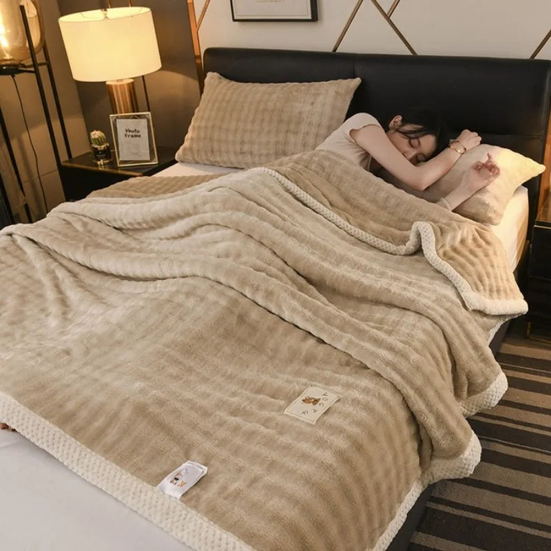 2025 new solid color simple blanket imitation rabbit velvet super soft plush blanket high gram weight sofa blanket winter warmth