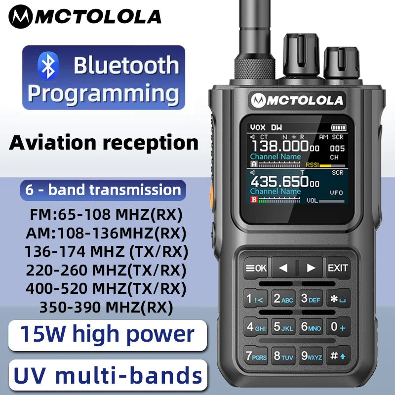 MOTOLOLA walkie talkie 15W multi band Bluetooth Programming Noise Reduction  AM FM amateur radio  Camping walkie talkie