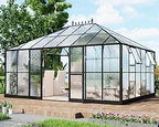 16x12x9.5 FT Polycarbonate Greenhouse for Outdoors, Pavilion Style Greenhouse with 4 Vent Windows, Lockable Double Doors, Ideal