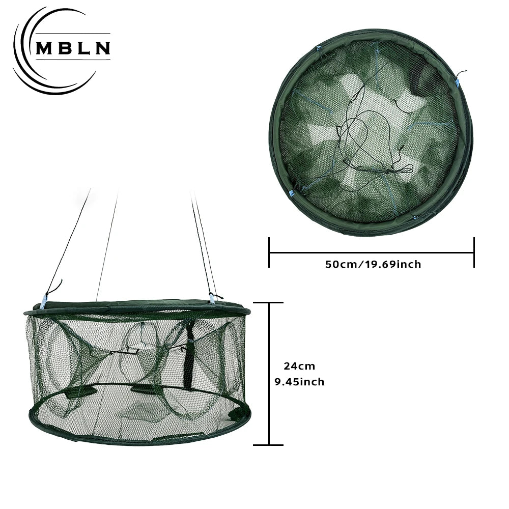 MBLN Collapsible Crab & Fish Trap (3pcs/set) 50cm Foldable Fishing Net Cage, Easy to Use, Auto-Open in Water,Portable & Reusable