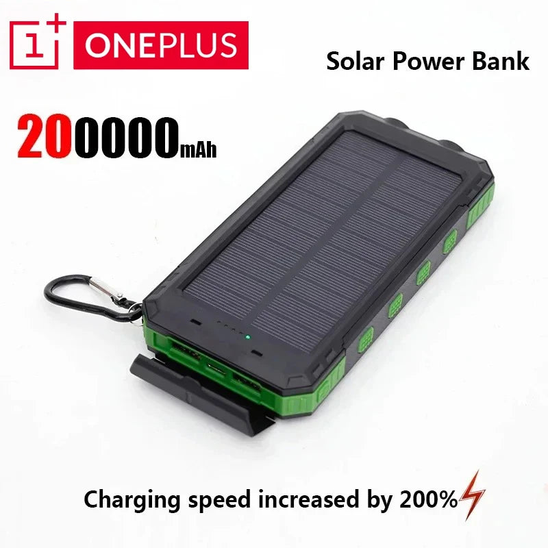 OnePlus Solar Power Bank 200000mAh Large Capacity Fast Charging External Battery with SOS Emergency Power for IPhone Samsung