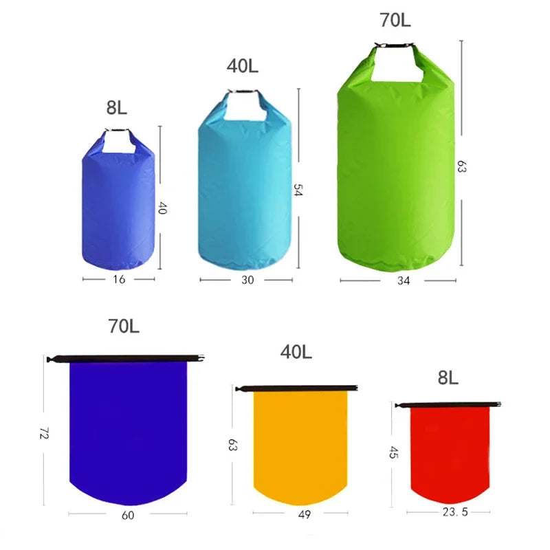 8L/25L/40L/70L/75L Waterproof Dry Bag Ultra Lightweight Airtight Bags Roll Top Drybags for Camping Kayaking Swimming Rafting