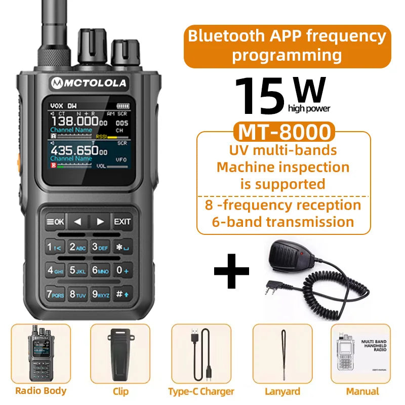 MOTOLOLA walkie talkie 15W multi band Bluetooth Programming Noise Reduction  AM FM amateur radio  Camping walkie talkie