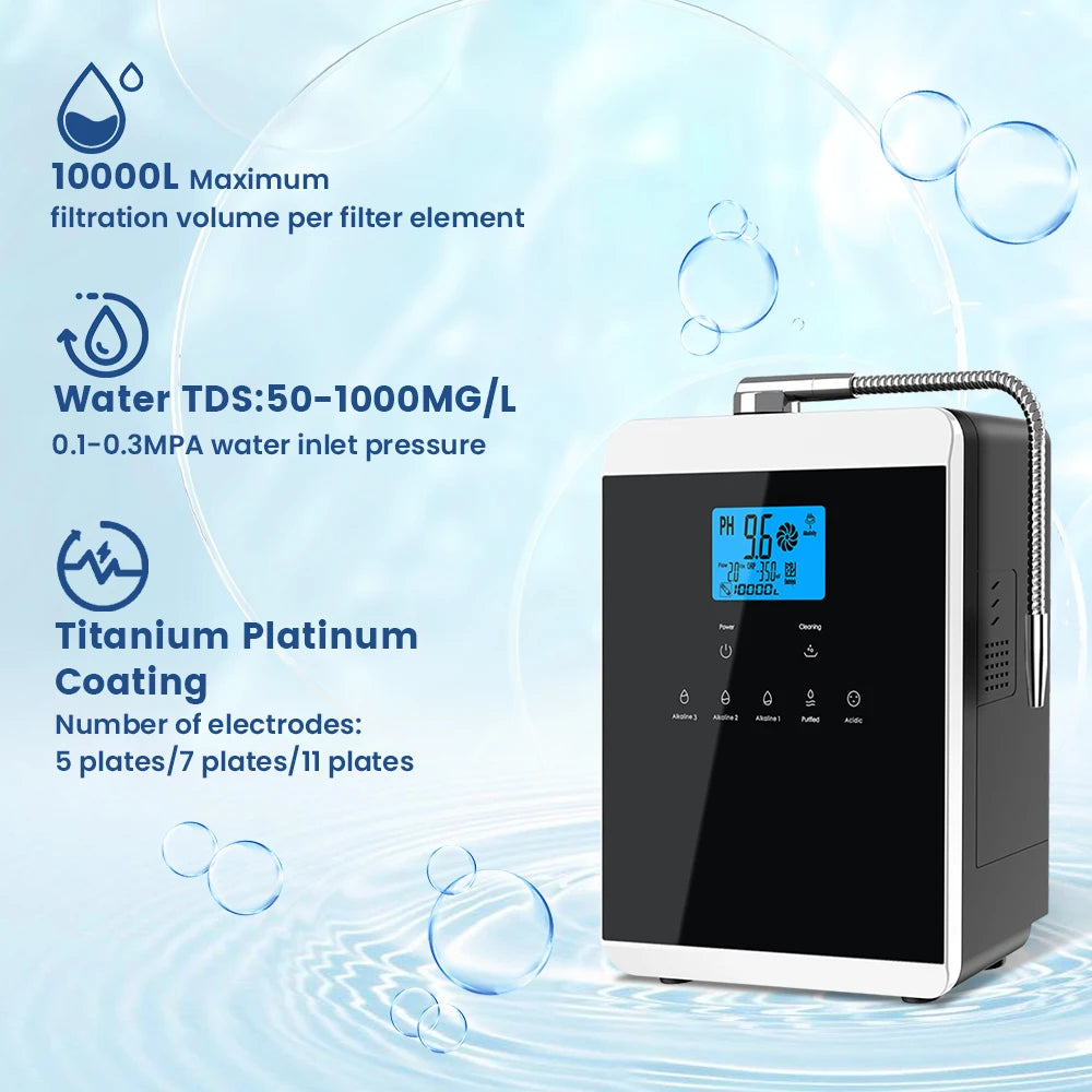 11 Plates Platinum Coating Alkaline Water Ionizer Machine Household PH 4.5~10.5 Alkaline Acid Water Ionizer for Home