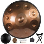 Handpan Drum in D Minor Kurd 9 10 12 Notes 440Hz 22 Inches Steel Hand Drum with Edge Woven Rattan for Professional Performance