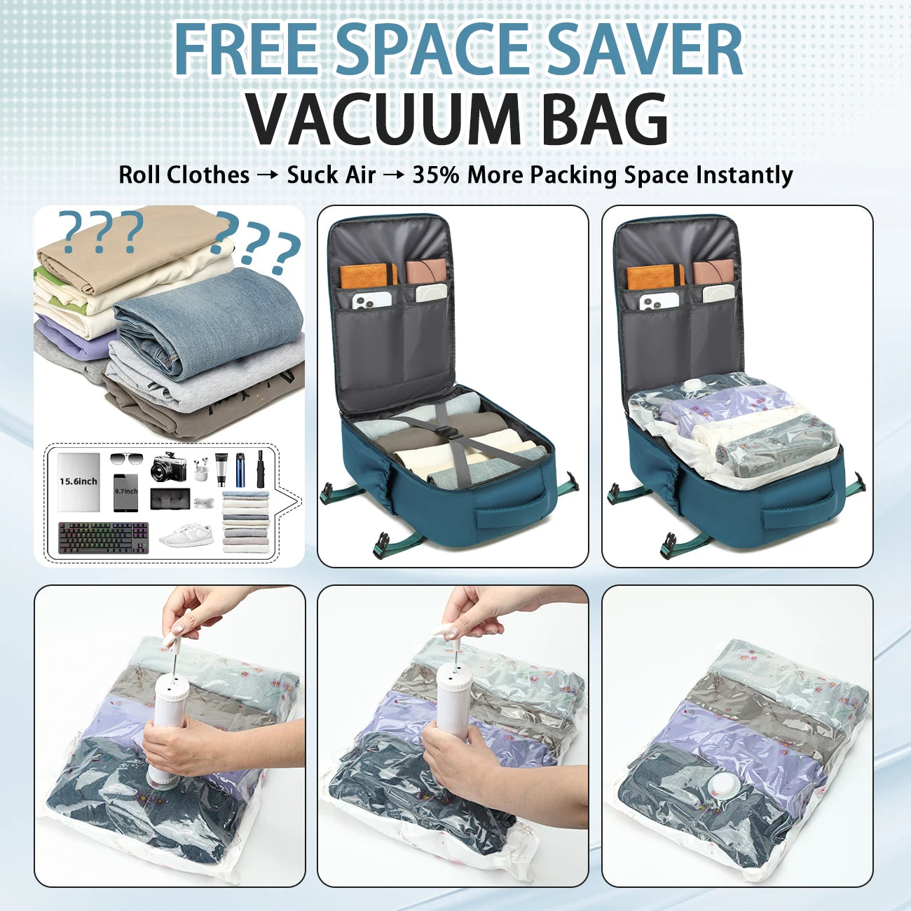 Vacuum Storage Travel Backpack, Airline Carry-On Bag, Business Laptop Backpack & Tote Bag for Men and Women