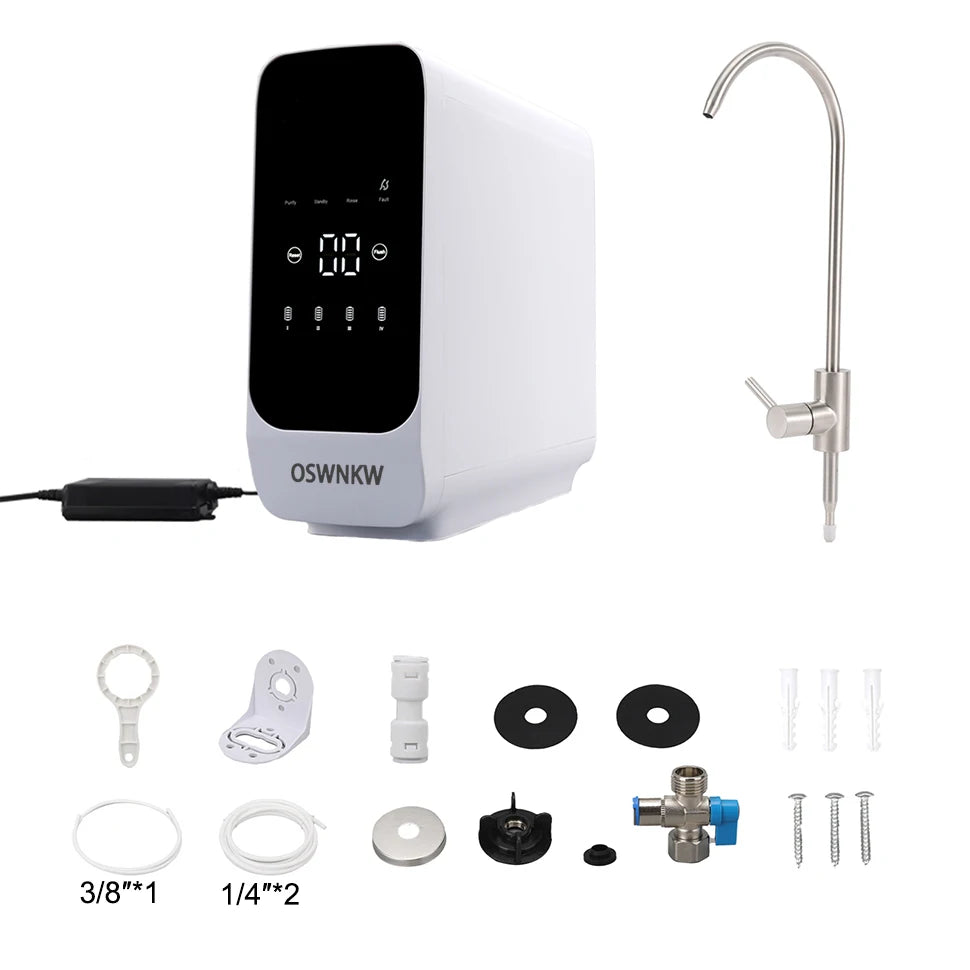 OSWNKW Reverse Osmosis Water Filtration System - 600GPD High Flow, Tankless, Reduced TDS, Compact, 1:2 Drain Ratio, Mineralized