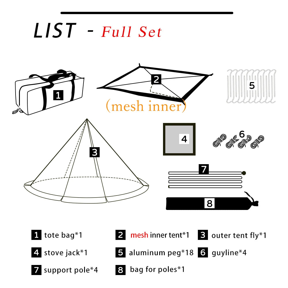 Flame Retardant Firewood Stove Tent 2 Persons Winter Lightweight Pyramid Hot Tent Large Outdoor Camping Waterproof Tipi Tent