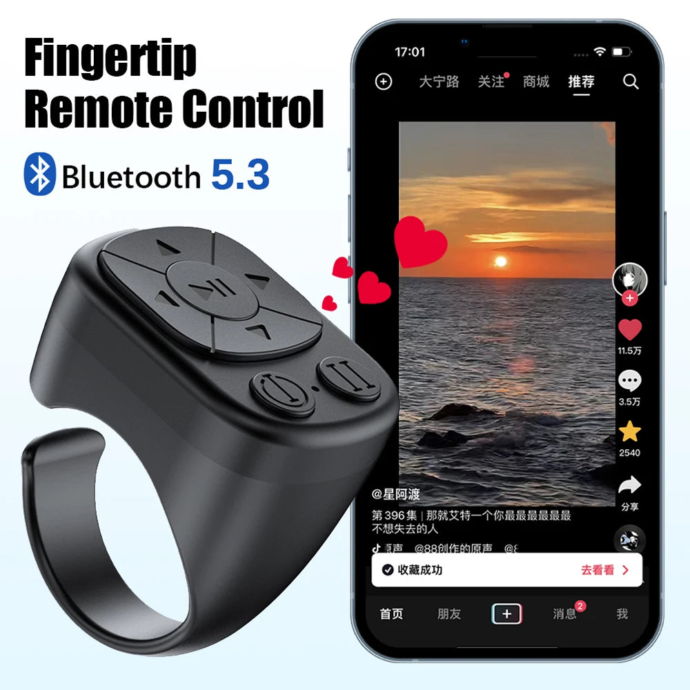 Remote Control Scrolling Finger Blutooth 5.3 Mobile Phone Video Remote Control Selfie Stick Fingertip Controller Automatic Page