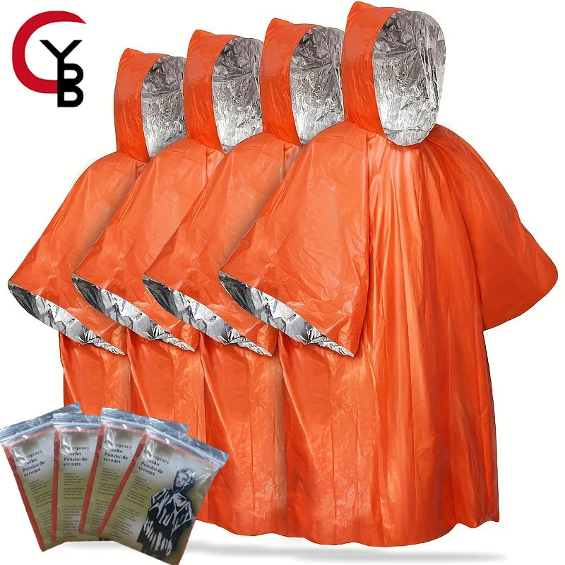 Emergency Rain Poncho with Hood - Water-Resistant & Thermal Mylar Lined, Survival Blankets for Outdoors, Camping Gear