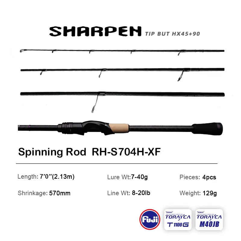 PURELURE SHARPEN Travel Soft Lure Long Spinning and Casting XF/MF Action Rods FUJI Components Bass Pike Rod Fishing Rod Reel