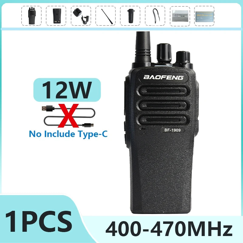 1/2PCS BaoFeng BF 1909 12W High Power Walkie Talkie Long Range UHF Two Way Radio Type C Charging Transmitter Upgrade UV 5R UV 82