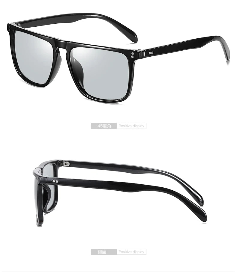 Brand Rivet Square Photochromic Sunglasses Men Polarized Women Driving Sun Glasses Day Night Vision Anti-Glare zonnebril heren
