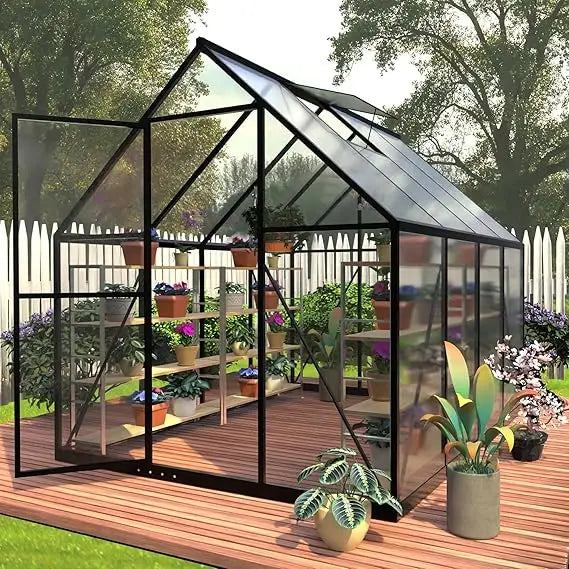 6 x 8 FT Polycarbonate Greenhouse, Winter Greenhouses for Outdoors,Outdoor Greenhouse with Roof Air Vent, Heavy Duty Walk-in Alu
