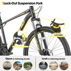 Hiland Aluminum Mountain Bike 21 Speeds, Hydraulic Disc-Brakes, Lock-Out Suspension Fork, 27.5 inch Wheel, Bike for Men Mens