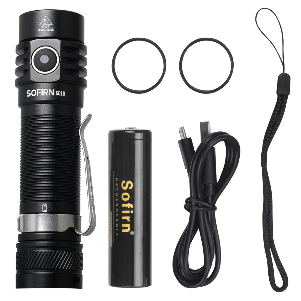 Sofirn SC18 1800lm EDC Flashlight USB C Rechargeable SST40 LED 18650 Torch TIR Optics Lens Lantern with Power Indicator