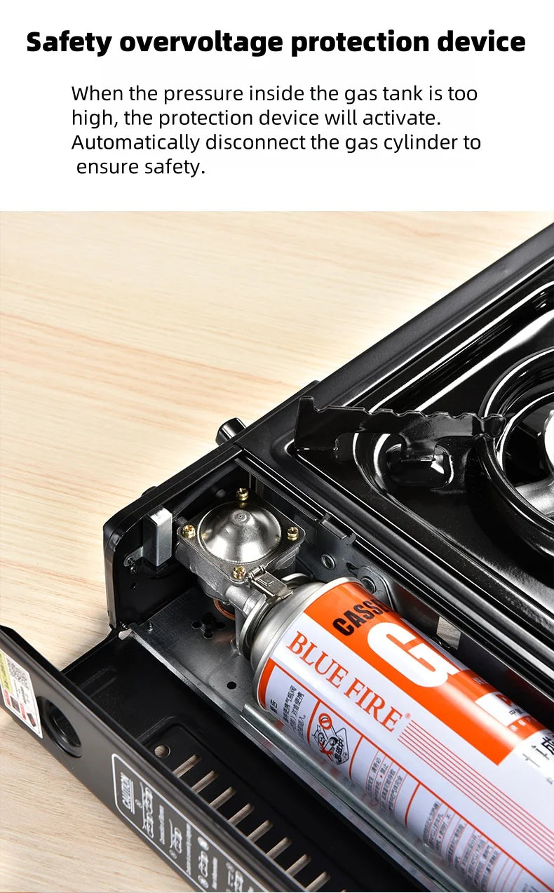 Portable outdoor gas stove, suitable for camping, barbecue cooking and household use. Compact, lightweight and durable gas stove