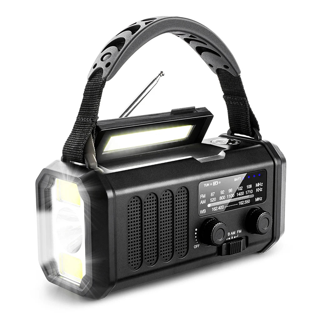 Emergency Solar Power Hand Crank Dynamo Generator 10000mAh Phone Charger Bank SOS AM/FM Weather Flashlight Radio Power Bank
