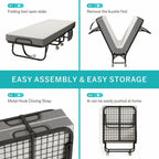 Folding Bed with Mattress for Adults, Portable Cot-Size Rollaway Bed, Metal Frame Foldable Guest Bed with Memory Foam Mattress