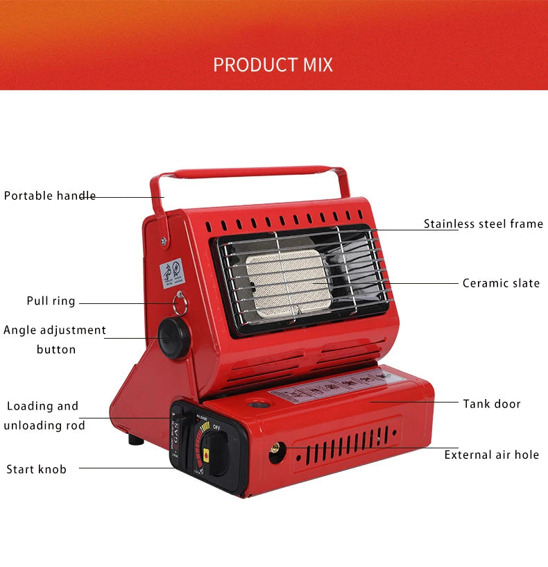 Portable Gas Camping Stove Outdoor Picnic BBQ Stove Portable Hand Warmer Home Heater Cassette Stove for Camping Tent Fishing