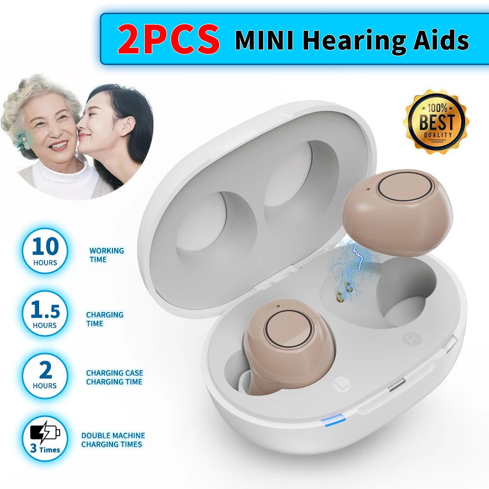 JINGHAO Hearing Aids Sound Amplifier Rechargeable Sound Enhance For Elderly Father Mother Gift Beige