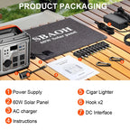 SBAOH Portable Power Station, 296Wh 300W, 110V AC Outlet, Solar Power Station with 60W Solar Panel, Travel/Outdoor/Home Use