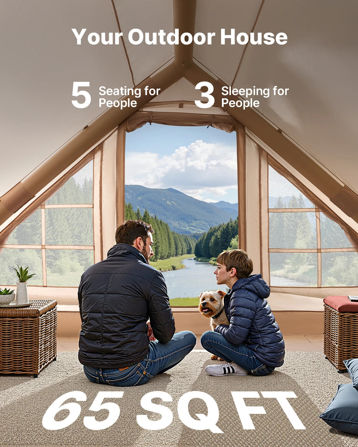 VEVOR Inflatable Tents for Camping Easy Setup Blow up Tent with Hand Pump 300D Oxford Tent with Stove Jack Storage Bag Included