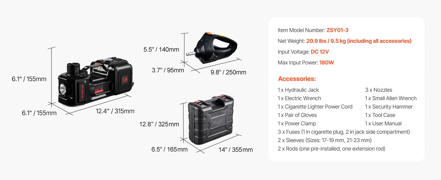 SucceBuy 5T Electric Car Jack Electric Scissor Jack 12V Tire Changer with Electric Impact Wrench & LED Light for Sedan SUV Truck