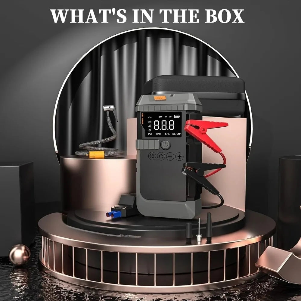 Car Jump Starter with Air Pump 3000A Peak Starter Box 150PSI Digital Tire Inflator Car Battery Jump Starter With Air Compressor