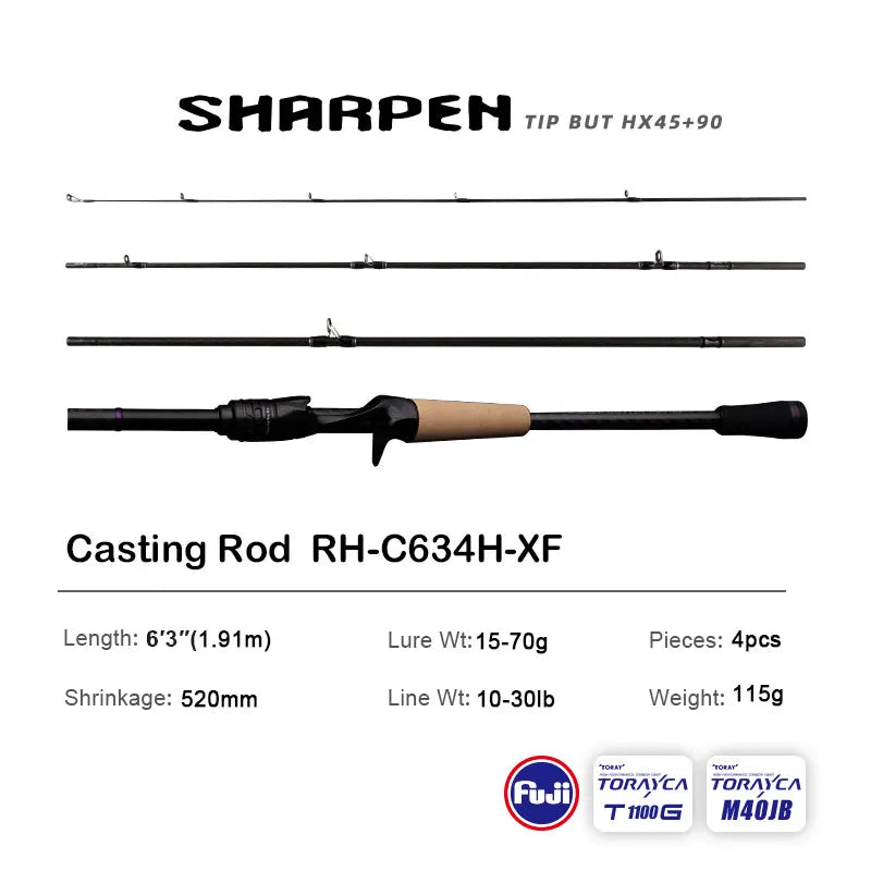 PURELURE SHARPEN Travel Soft Lure Long Spinning and Casting XF/MF Action Rods FUJI Components Bass Pike Rod Fishing Rod Reel
