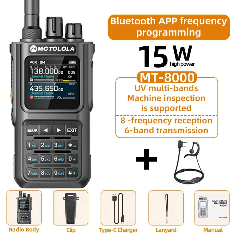MOTOLOLA walkie talkie 15W multi band Bluetooth Programming Noise Reduction  AM FM amateur radio  Camping walkie talkie