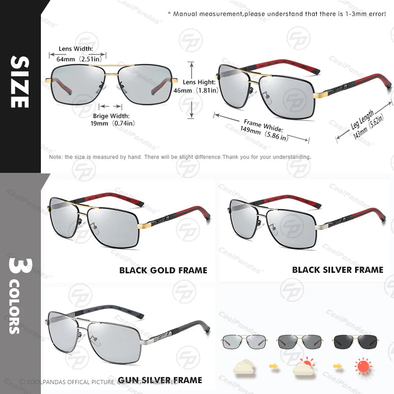 Fashion Men's Sunglasses Polarized Photochromic Lens Women Aluminum Frame Chameleon Glasses Goggle Glasses Oculos de sol