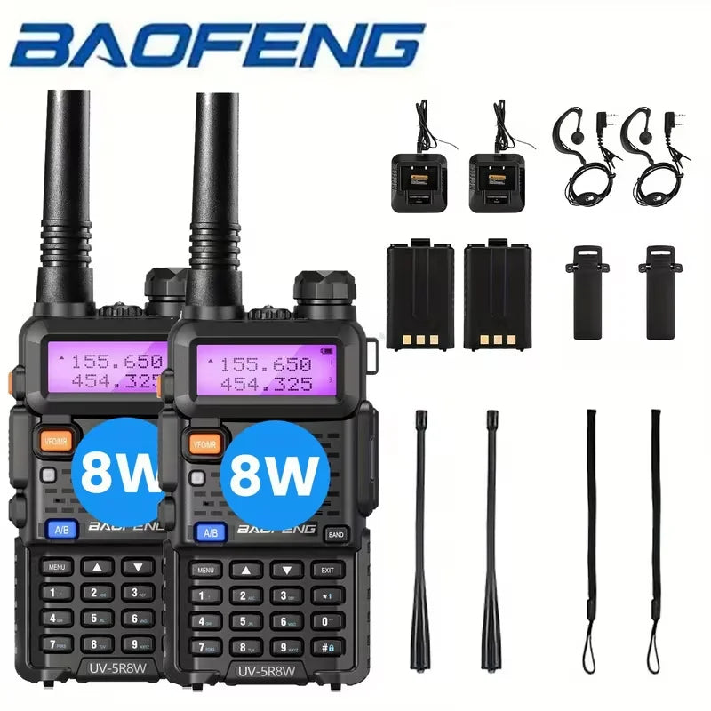 1/2PCS BaoFeng UV-5R 8W Tri-Power Walkie Talkie High Power Dual Band Long Range 128 CH Portable Handheld UV 5R Ham Two Way Radio