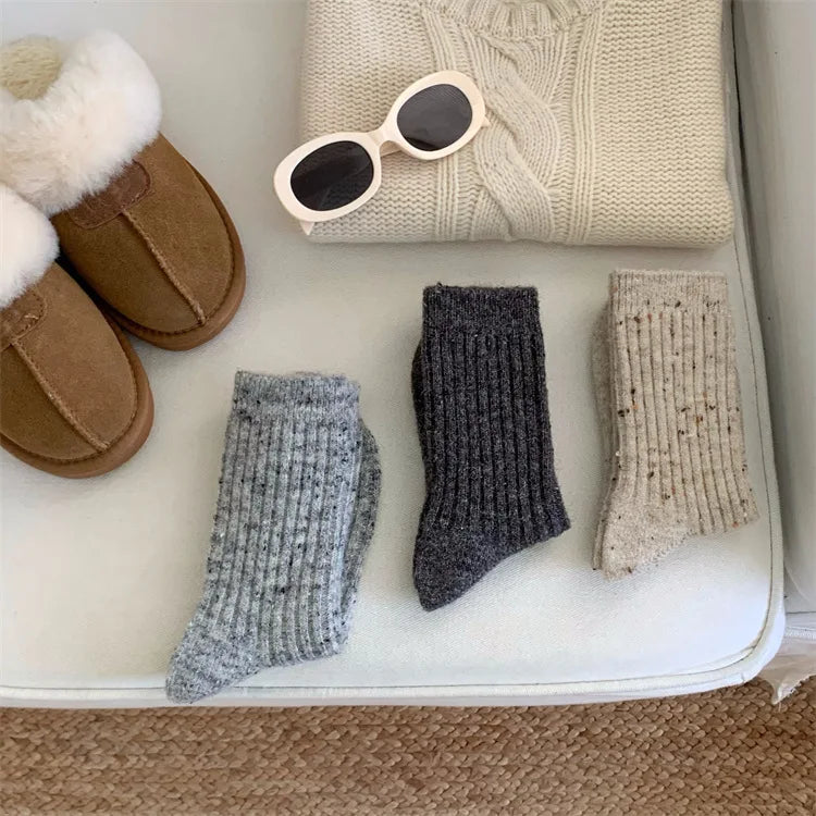 Winter Women Socks Wool Cashmere Thick Warm Long Socks Japanese Fashion Solid Color Thermal Floor Sleeping Socks Christmas Gifts