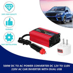 500W Car Adapter With Dual USB Output Portable Vehicle Power Converter DC 12V to 110V 220V Automatic Transformer Acessory
