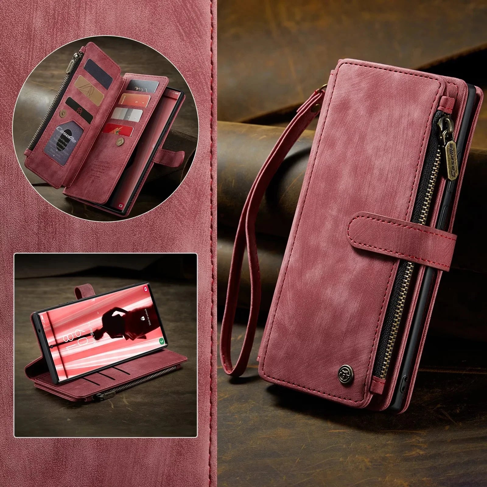 Flip Leather Phone Case For Samsung Galaxy S25 Edge S24 Ultra S23 FE S22 S21 S20 Plus Note 20 A16 A56 Zipper Wallet Card Cover