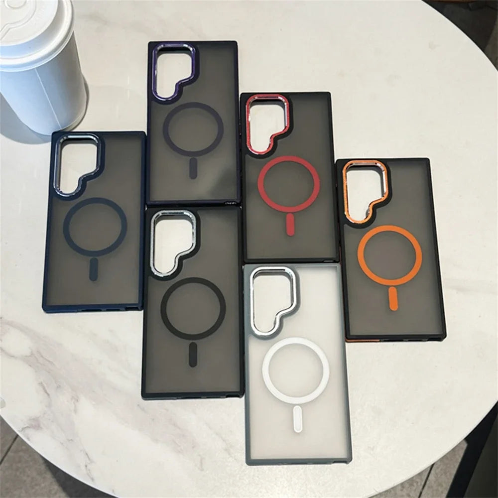 Luxury Matte Magnetic Case For Samsung Galaxy S24 S22 S25 Ultra S23 Plus S23 FE For Magsafe Wireless Charging Shockproof Cover