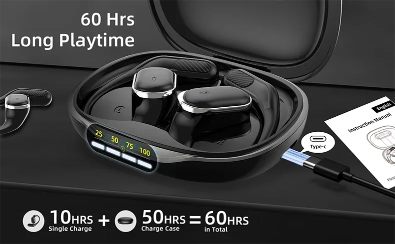 2025 New Open Ear OWS Earphones Bluetooth 5.4 Wireless Headphones HiFi Sound Headset Touch Control TWS Earbuds 10 Hours Playback