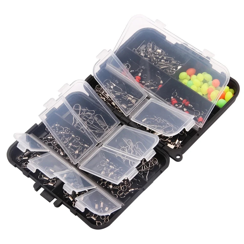 140pcs/box Fishing Swivel Snaps Kit - Ball Bearing Swivels, Triple Swivel Connectors, and Barrel Snap Clips