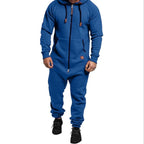 Mens Onesie Jumpsuit Pajamas Long Sleeve Sweatpants Pure Color Splicing Autumn Winter Casual Hoodie Male Zipper Jumpsuit