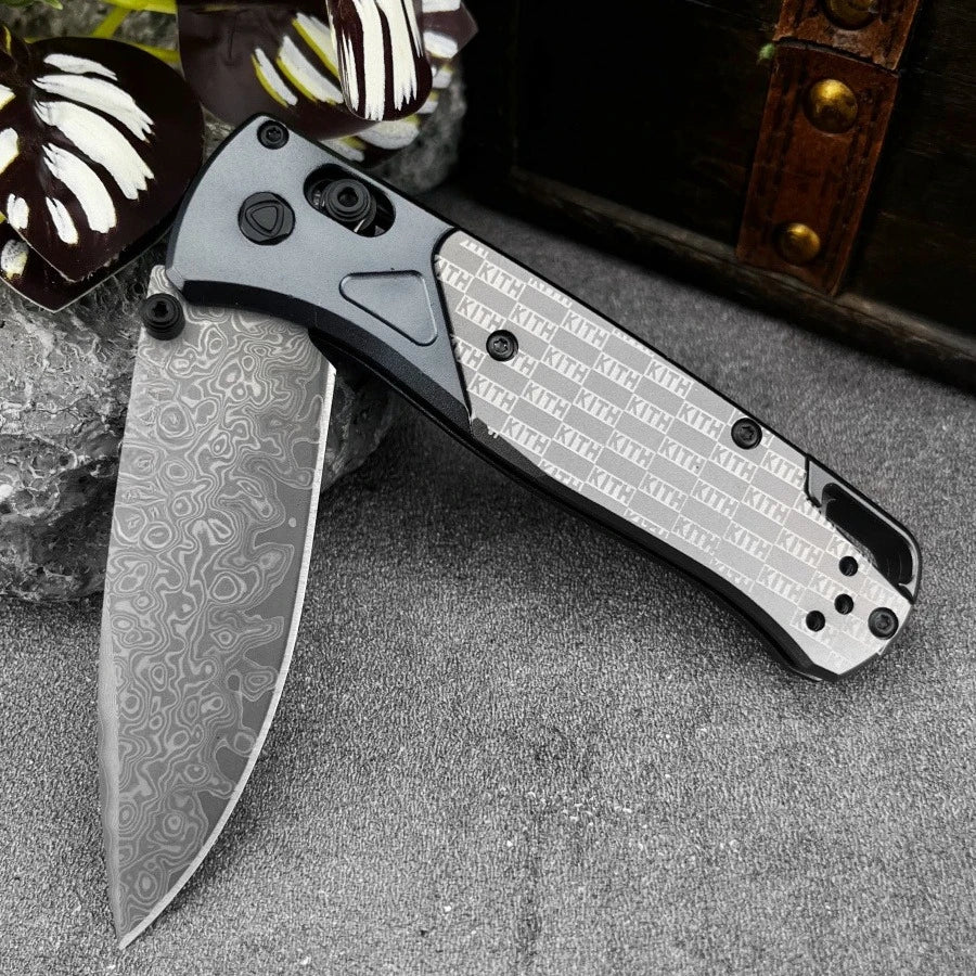 Bugout 535 Axis Lock Folding Knife Damascus Steel Treatment Outdoor Camping Hiking and Survival Tool Practical Cutting Knife EDC