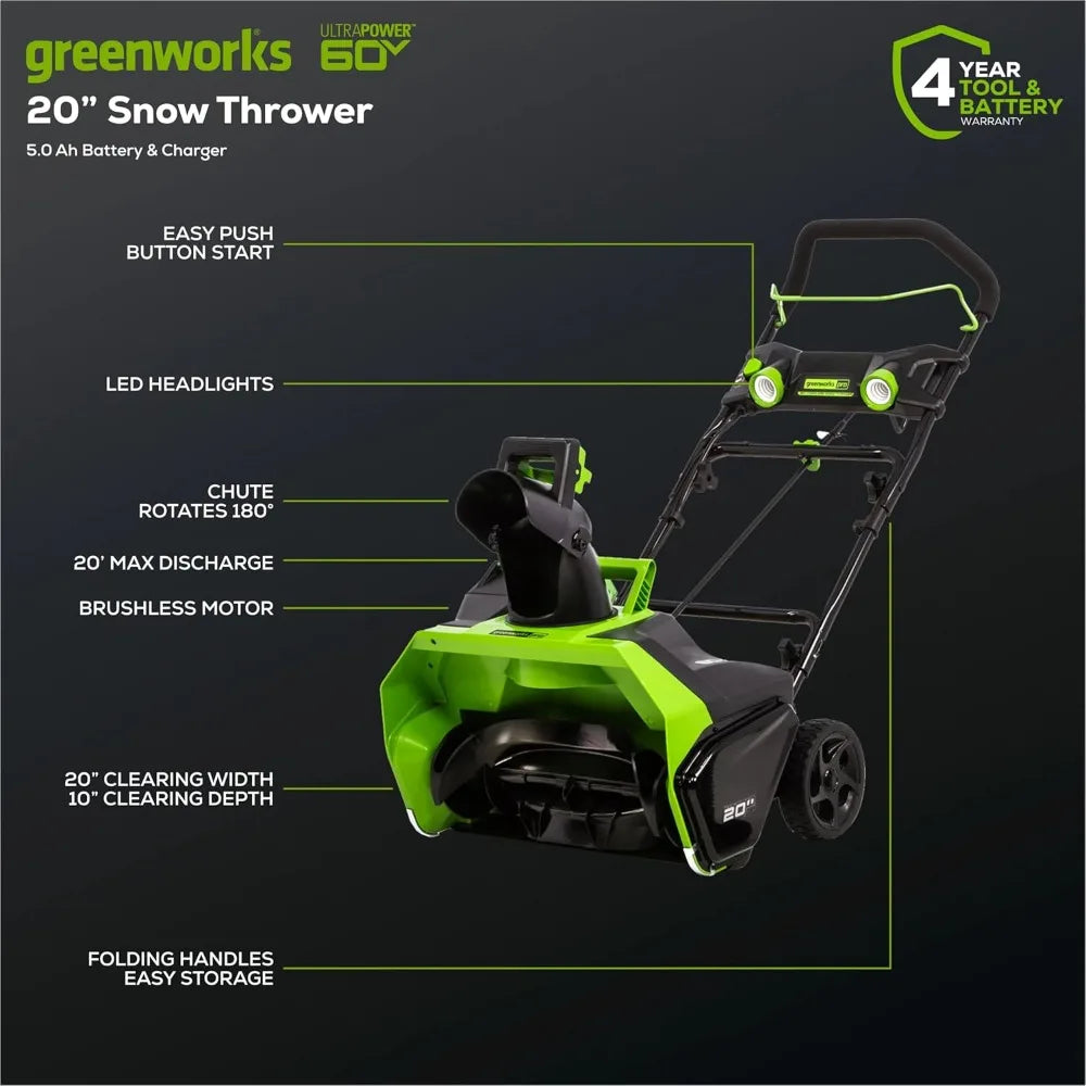 "60v 20-inch cordless snow blower with 5.0ah battery and charger"
