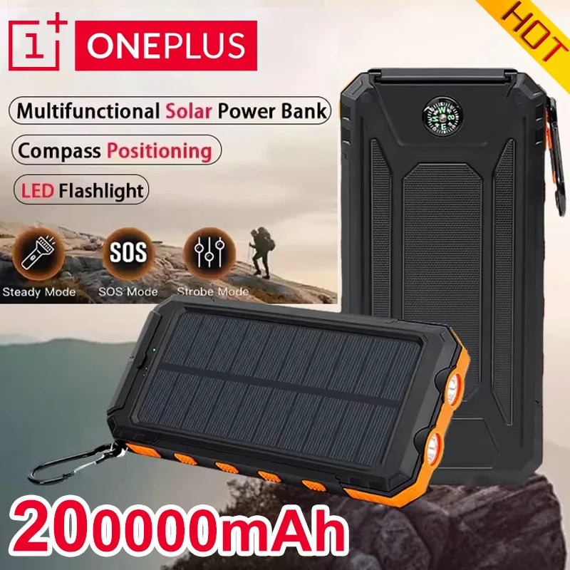 OnePlus Solar Power Bank 200000mAh Large Capacity Fast Charging External Battery with SOS Emergency Power for IPhone Samsung