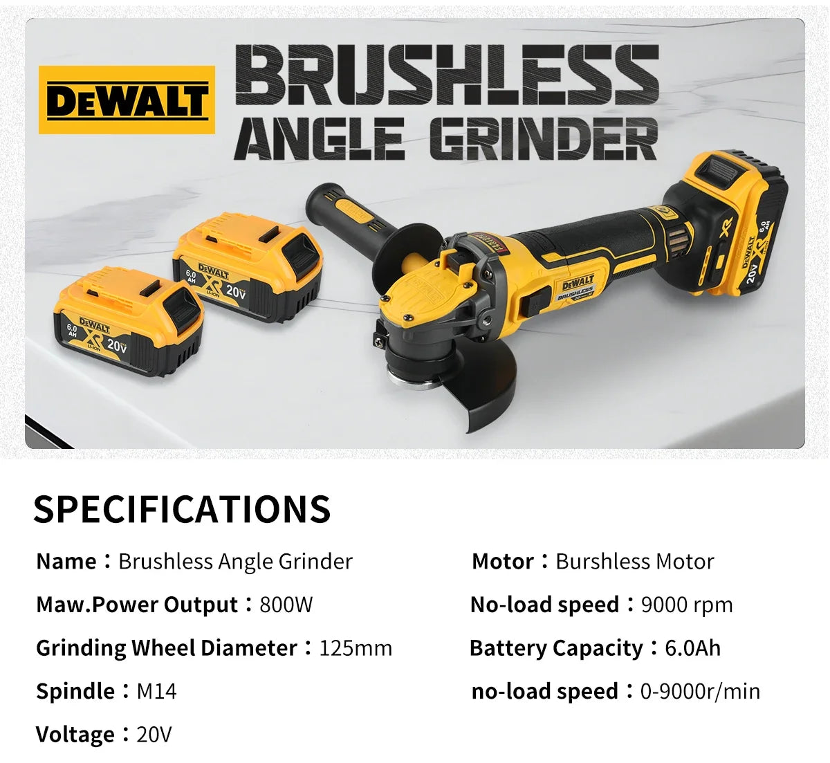 DEWALT DCG409 125mm Flat Head Angle Grinder Bare Machine Tool Cutting Machine 20v grinder  Brushless Tools