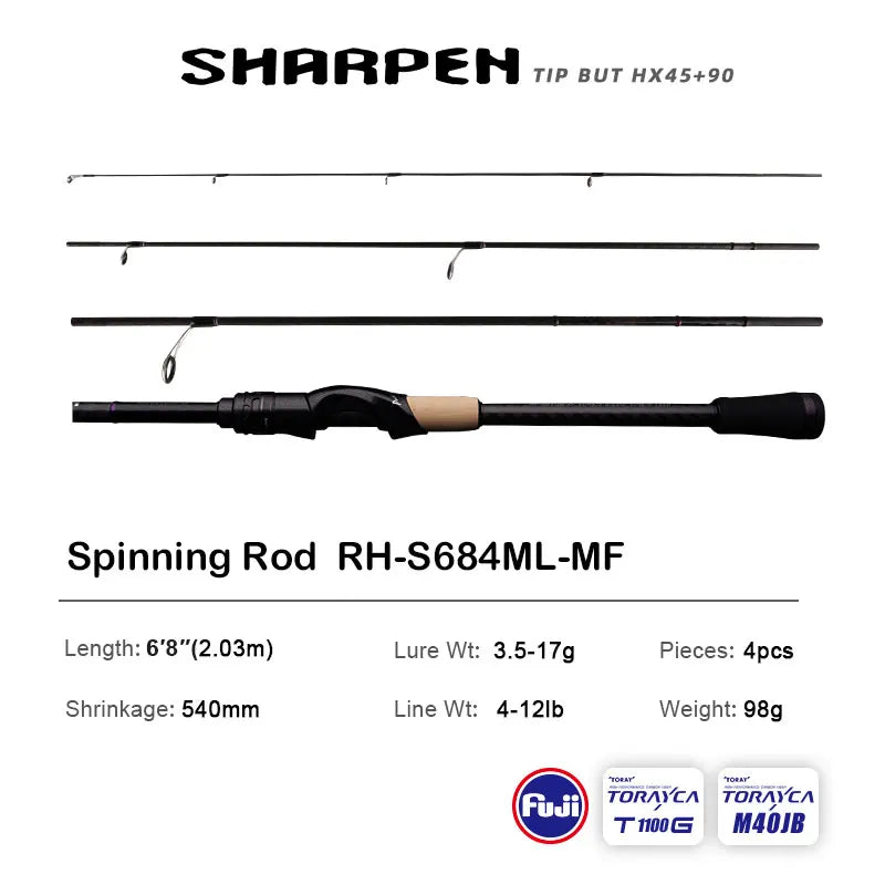 PURELURE SHARPEN Travel Soft Lure Long Spinning and Casting XF/MF Action Rods FUJI Components Bass Pike Rod Fishing Rod Reel