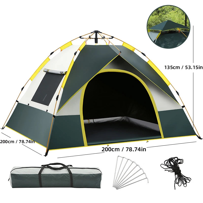 A family camping tent with automatic pop-up tent, suitable for 3-4 people, suitable for camping and hiking backpacking