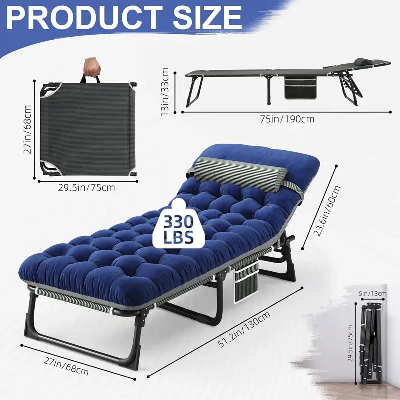 Camping Cot with Mattress, 4-Position Folding Camping Bed Hold up 330lbs, Portable Sleeping Cot for Camp, Beach, Patio