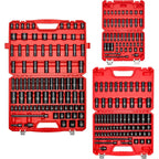 VEVOR 1/4, 3/8 & 1/2 Inch Drive Impact Socket Set, 210-Piece Full Metric/Standard with Extensions & Universal Joint, 3 Cases