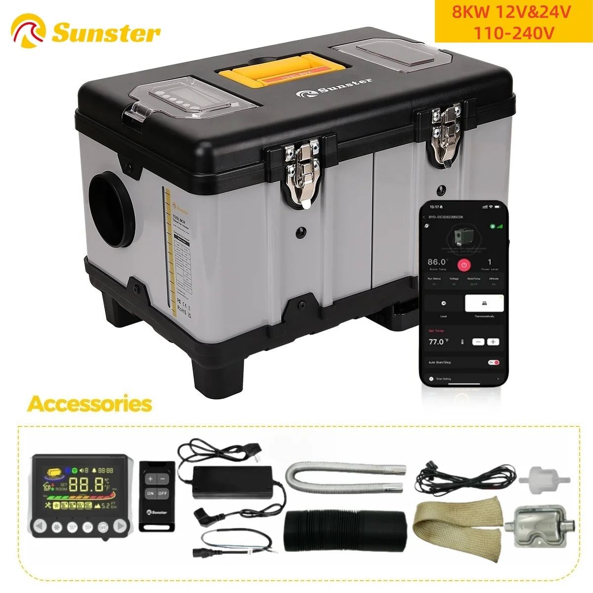 8KW Diesel Auxiliary Heater 110-220V AC and 12/24V DC With High-Altitude Mode & Ventilation Mode Ultra Quiet Portable Heater
